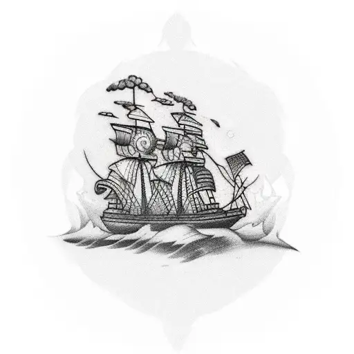 Design a tattoo with a burning ship as the centerpiece, symbolizing Cortés' legendary decision to burn his ships during  tattoo design idea