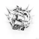 Design a tattoo with a burning ship as the centerpiece, symbolizing Cortés' legendary decision to burn his ships during  tattoo design idea