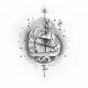 Design a tattoo with a burning ship as the centerpiece, symbolizing Cortés' legendary decision to burn his ships during  tattoo design idea