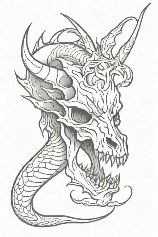 dragon skull with smoke rising tattoo design idea