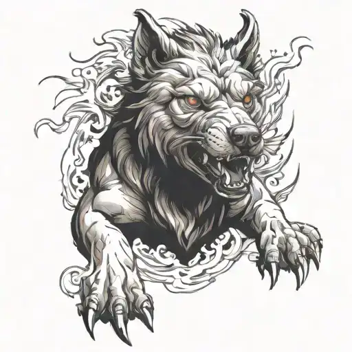 Cerberus fire rising around it tattoo design idea