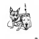 guerrero Espartano con un pitbull a su derecha y un lobo a su izquierda protegiendolo tattoo design idea