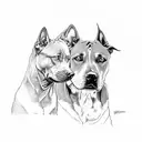 guerrero Espartano con un pitbull a su derecha y un lobo a su izquierda protegiendolo tattoo design idea