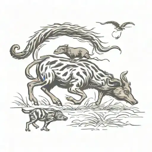 Running snake, wild boar and dog surrounded tattoo design idea