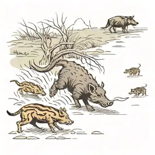 Snake and wild boar running out of dog tattoo design idea