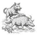 Running snake, wild boar and dog surrounded tattoo design idea