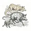 Running snake, wild boar and dog surrounded tattoo design idea