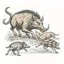 Running snake, wild boar and dog surrounded tattoo design idea