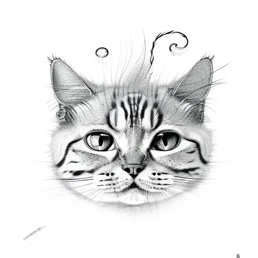 dirty cat missing hair with flies  tattoo design idea