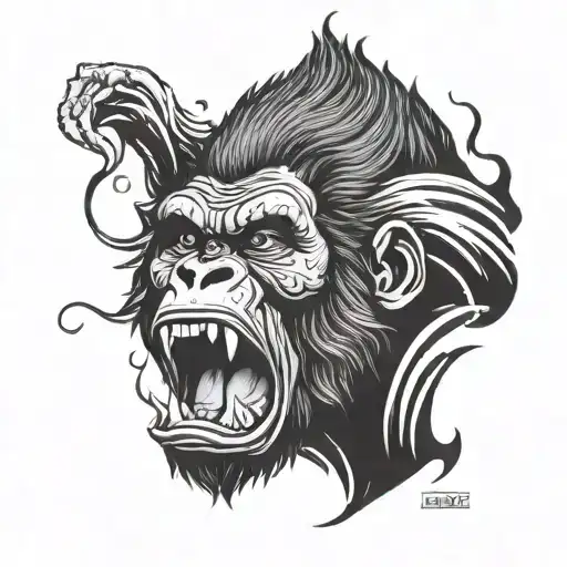 King gorilla screaming tattoo design idea