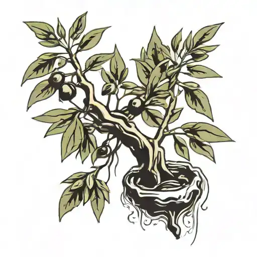 The olive tree,which indicates patience and contentment, extends roots connected to the veins of the hand black and whit tattoo design idea