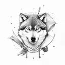 Pirate captain with a wolf companion in dotwork style tattoo design idea