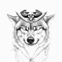 Pirate captain with a wolf companion in dotwork style tattoo design idea