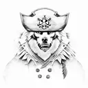 Pirate captain with a wolf companion in dotwork style tattoo design idea