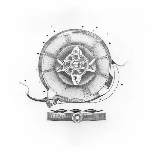 A dotwork tattoo of a chef's knife intertwined with a film reel tattoo design idea