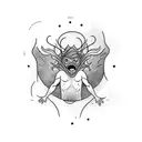 A blackwork tattoo of a swimmer diving into a pool with a supernatural creature lurking beneath tattoo design idea