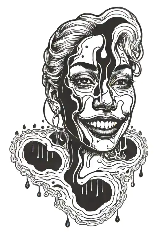 Woman melting smiley face tattoo design idea