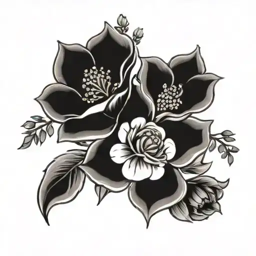 birth flower bouquet, January, march, April, May and December  tattoo design idea