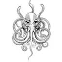 something with tentacles and eyes approaches from the darkness tattoo design idea
