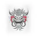 Hannya mask SNAKE AND chrysanthemum FULL ARM SLEEVE tattoo design idea