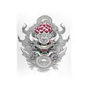 Hannya mask SNAKE AND chrysanthemum FULL ARM SLEEVE tattoo design idea