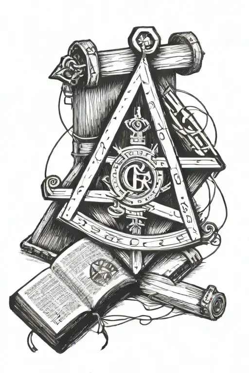 A blackwork tattoo of a carpenter's square and compass intertwined with a Bible verse, symbolizing your profession as a contractor and your faith in God tattoo design idea