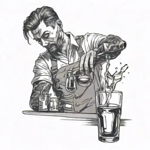 A bartender pouring a drink in a stylish and artistic way, capturing the essence of the occupation tattoo design idea