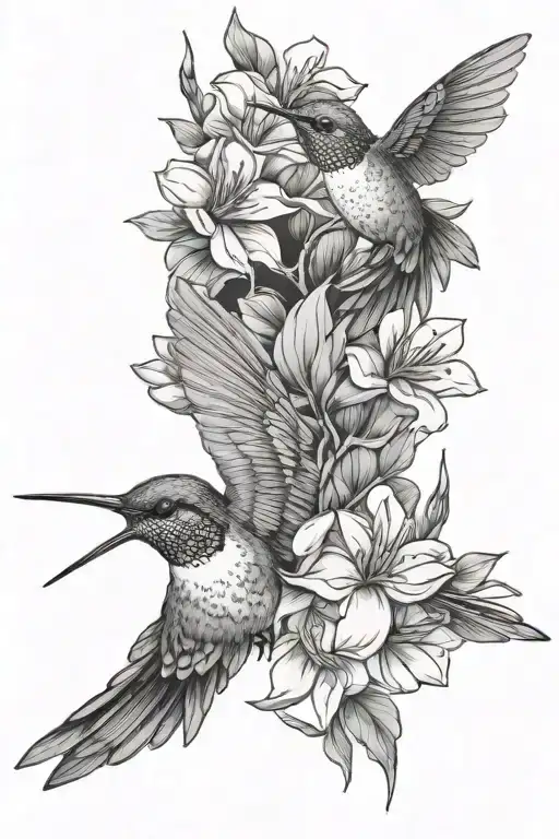 2 hummingbirds and Magnolia flowers tattoo design idea