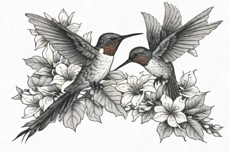 2 hummingbirds and Magnolia tree tattoo design idea