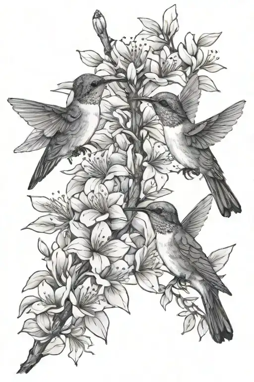 2 hummingbirds and Magnolia tree tattoo design idea