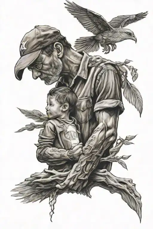 dad and son holding hands tattoo design idea