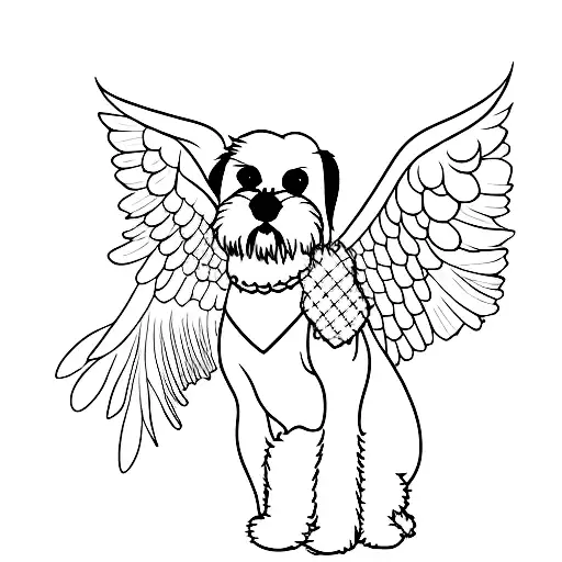 A minimalist silhouette of a Shitzu dog with angel wings, symbolizing your beloved dead dog tattoo design idea