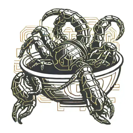 A Sleek And Modern Tattoo Of A scorpion Sitting On A Coffee Cup With Binary Code Wrapping around tattoo design idea