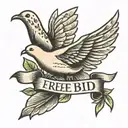 a dove above the word free bird tattoo design idea