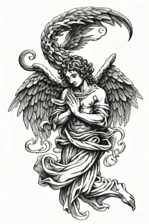 Fortune favors the bold in latin with a praying angel tattoo design idea