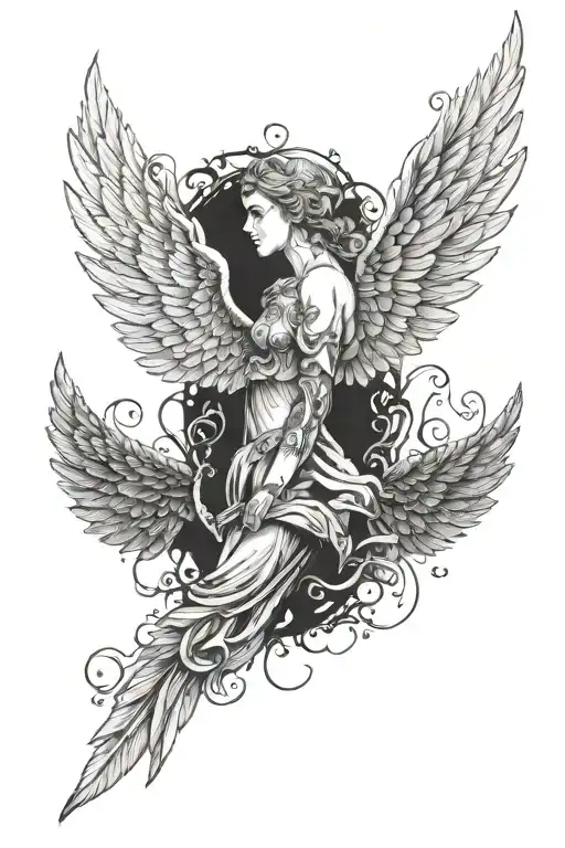 Fortune favors the bold with a praing angel wings tattoo design idea
