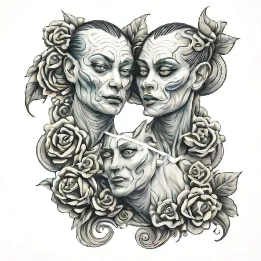 siamese twin head tattoo holding tattoo design idea