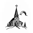 Church in fire tattoo design idea