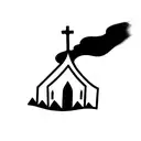 Church in fire tattoo design idea