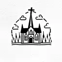 Church in fire tattoo design idea
