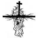 Church in fire tattoo design idea