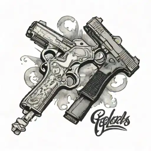 two glocks conerary to eachother with garry lee rogers written in arial font in the middle of them  tattoo design idea
