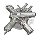 two glocks conerary to eachother with garry lee rogers written in arial font in the middle of them  tattoo design idea