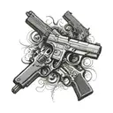 two glocks conerary to eachother with garry lee rogers written in arial font in the middle of them  tattoo design idea