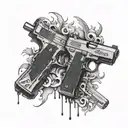 two glocks conerary to eachother with garry lee rogers written in arial font in the middle of them  tattoo design idea
