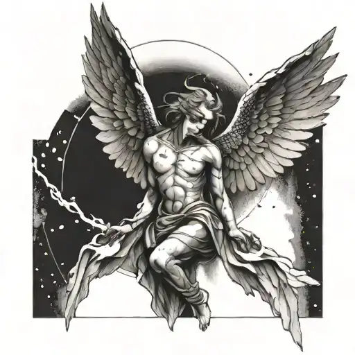 A tattoo depicting a fallen angel in a style that merges mythology with the manager's profession tattoo design idea