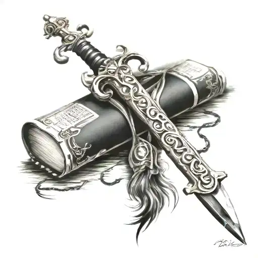 Bible and sword tattoo design idea