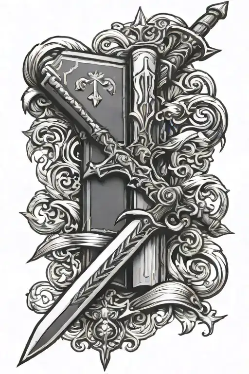 Bible and sword tattoo design idea
