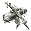 Bible and sword tattoo design idea