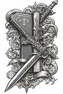 Bible and sword tattoo design idea